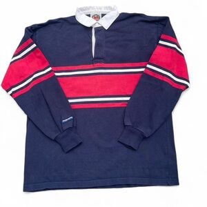 Barbarian XL Navy and red striped rugby shirt with embroidered logo